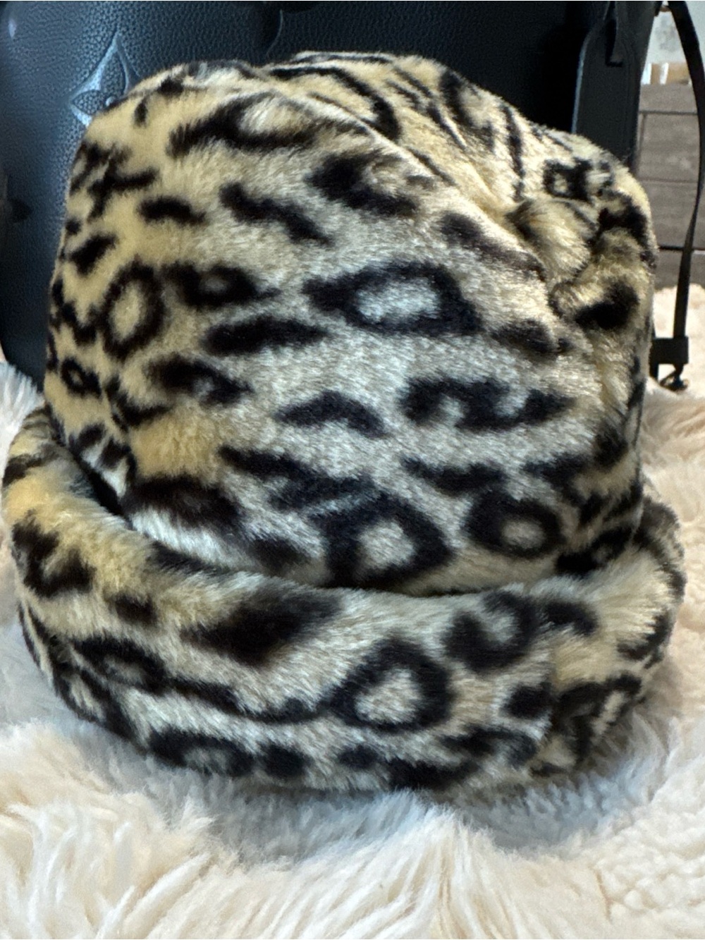 San Diego Hat Co Leopard Print Faux Fur Bucket Hat Plush Brown Tan